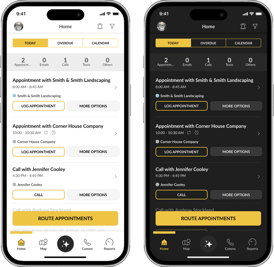 Additional light and dark mode screens